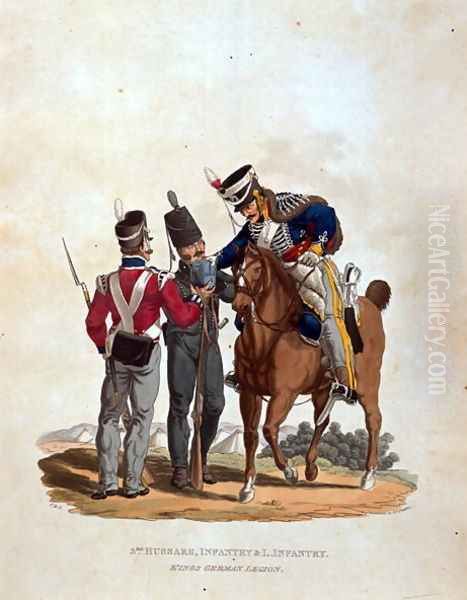 3rd Hussars, Infantry and Light Infantry, Kings German Legion, from Costumes of the Army of the British Empire, according to the last regulations 1812, engraved by J.C. Stadler, published by Colnaghi and Co. 1812-15 Oil Painting by Charles Hamilton Smith