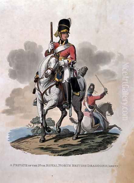 A Private of the 2nd, or Royal Northern British Dragoons (Greys) from Costumes of the Army of the British Empire, according to the last regulations 1812, engraved by J.C. Stadler, published by Colnaghi and Co. 1812-15 Oil Painting by Charles Hamilton Smith