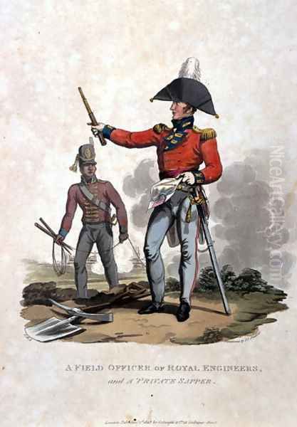 A Field Officer of Royal Engineers and a Private Sapper, from Costumes of the Army of the British Empire, according to the last regulations 1812, published by Colnaghi and Co. 1812-15 Oil Painting by Charles Hamilton Smith