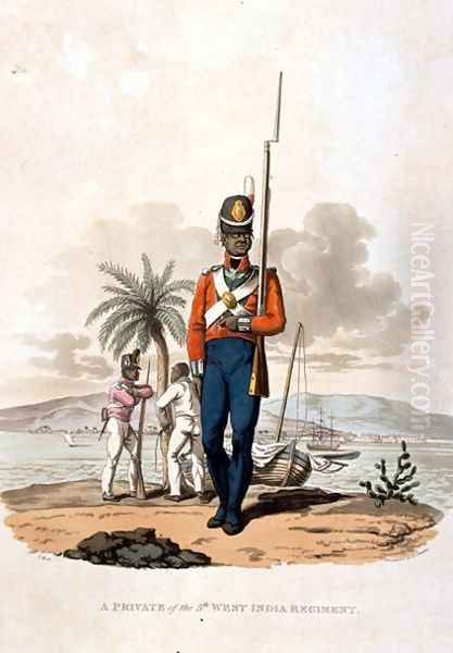 A Private of the 5th West India Regiment, from Costumes of the Army of the British Empire, according to the last regulations 1812, engraved by J.C. Stadler, published by Colnaghi and Co. 1812-15 Oil Painting by Charles Hamilton Smith