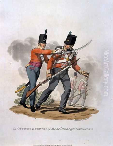 An Officer and Private of the 53rd Regiment of Light Infantry, from Costumes of the Army of the British Empire, according to the last regulations 1812, engraved by J.C. Stadler, published by Colnaghi and Co. 1812-15 Oil Painting by Charles Hamilton Smith