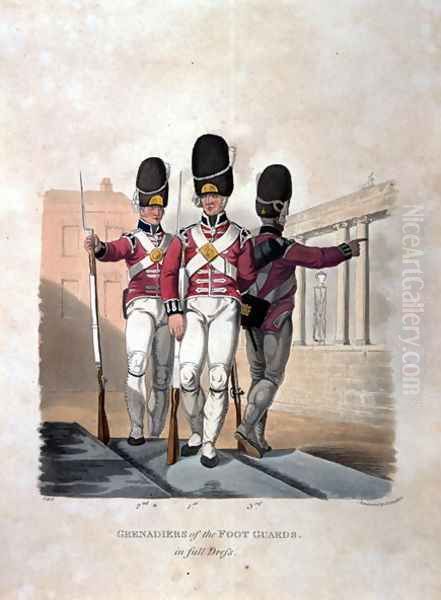 Grenadiers of the Foot Guards in Full Dress, from Costumes of the Army of the British Empire, according to the last regulations 1812, engraved by J.C. Stadler, published by Colnaghi and Co. 1812-15 Oil Painting by Charles Hamilton Smith