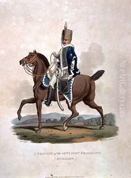 A Private of the 18th Light Dragoons Hussars from Costumes of the Army of the British Empire, according to the last regulations 1812, engraved by J.C. Stadler, published by Colnaghi and Co. 1812-15 Oil Painting by Charles Hamilton Smith