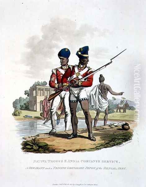 Native Troops in the East India Companys Service a Sergeant and a Private Grenadier Sepoy of the Bengal Army, engraved by Joseph Constantine Stadler, 1815 Oil Painting by Charles Hamilton Smith