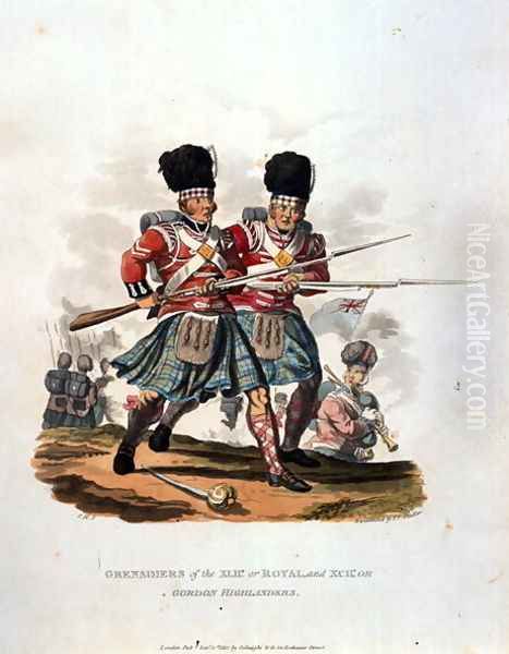 Grenadiers of the 42nd or Royal and 141st or, Gordon Highlanders, from Costumes of the Army of the British Empire, according to the last regulations 1812, engraved by J.C. Stadler, published by Colnaghi and Co. 1812-15 Oil Painting by Charles Hamilton Smith