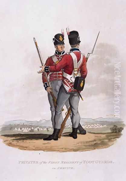 Privates of the First Regiment of Foot Guards on Service, from Costumes of the Army of the British Empire, according to the last regulations 1812, engraved by J.C. Stadler, published by Colnaghi and Co. 1812-15 Oil Painting by Charles Hamilton Smith