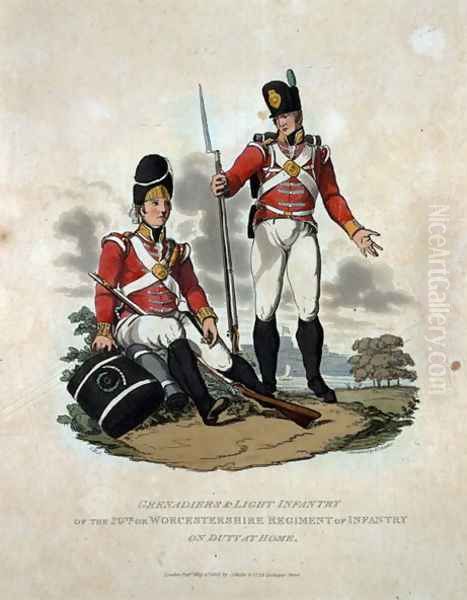 Grenadiers and Light Infantry of the 29th or, Worcestershire Regiment of Infantry on Duty at Home, from Costumes of the Army of the British Empire, according to the last regulations 1812, engraved by J.C. Stadler, published by Colnaghi and Co. 1812-15 Oil Painting by Charles Hamilton Smith