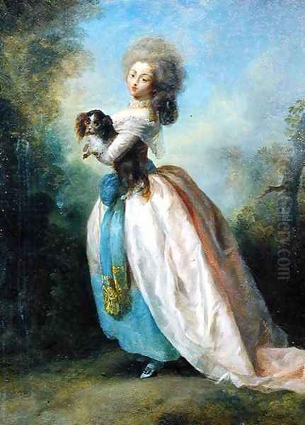 A Lady with a Dog Oil Painting by Jean-Frederic Schall