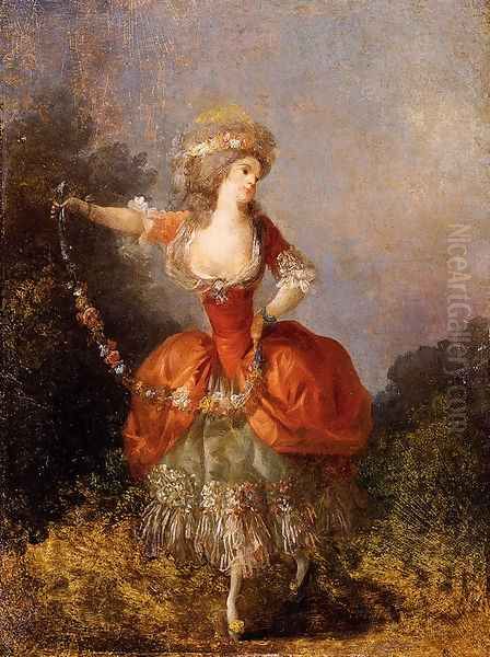 Lady Dancing With A Garland Oil Painting by Jean-Frederic Schall