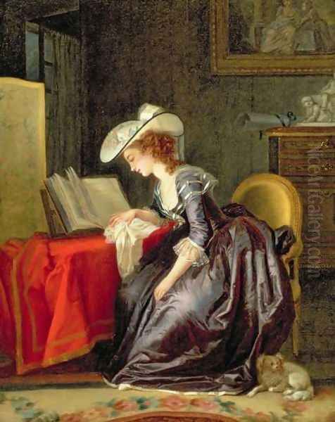 Woman Reading a Book Oil Painting by Jean-Frederic Schall