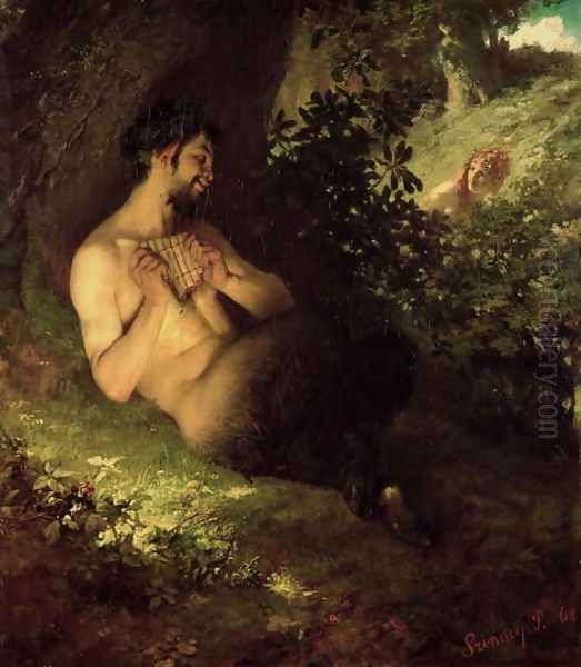 Faun and Nymph, 1868 Oil Painting by Pal Merse Szinyei