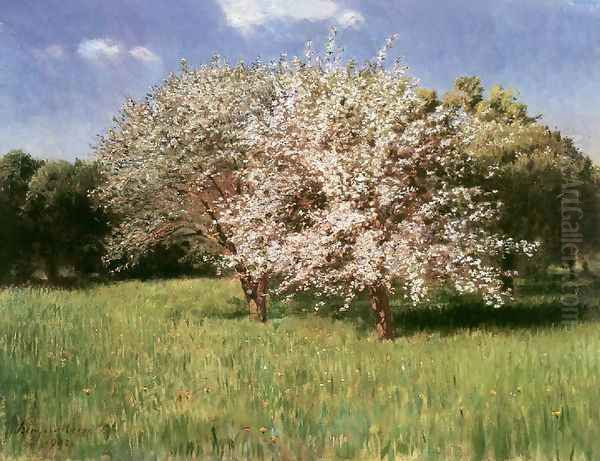 Blooming Apple Trees 1902 Oil Painting by Pal Merse Szinyei