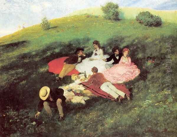 Picnic in May 1873 Oil Painting by Pal Merse Szinyei