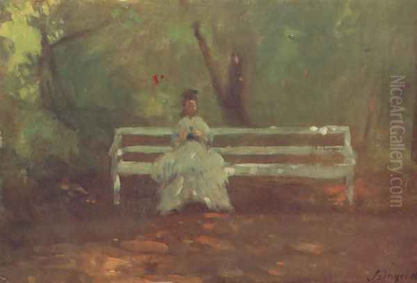 On a Garden Bench sketch 1873 Oil Painting by Pal Merse Szinyei