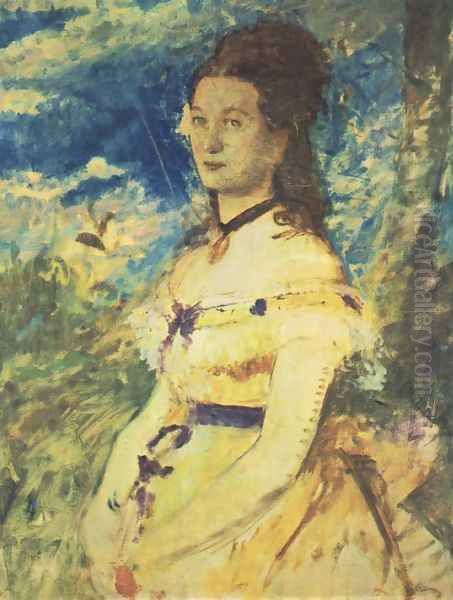 The Artists Wife Dressed in Yellow 1874 Oil Painting by Pal Merse Szinyei