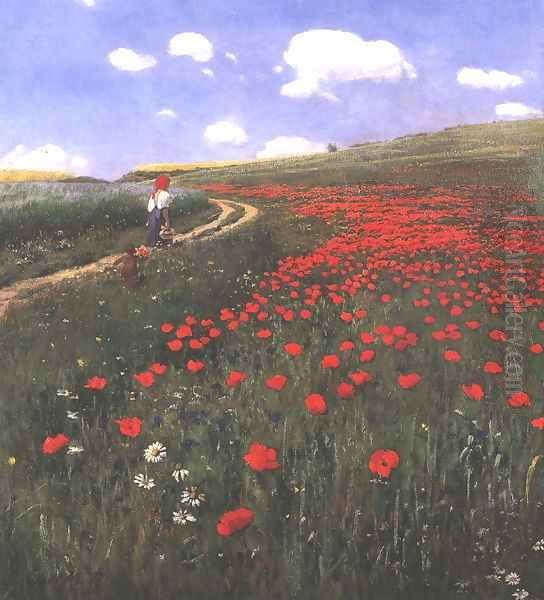 Poppies in the Field 1902 Oil Painting by Pal Merse Szinyei