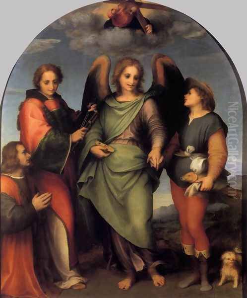 Tobias and the Angel with St Leonard and Donor 1512 Oil Painting by Andrea Del Sarto