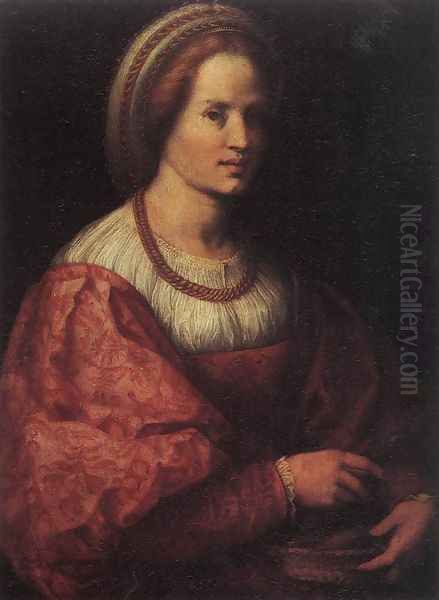 Portrait of a Woman with a Basket of Spindles 1517 Oil Painting by Andrea Del Sarto