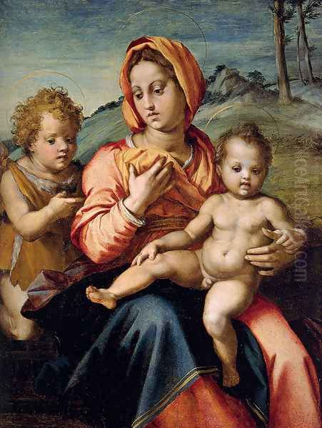 Madonna And Child With The Infant Saint John In A Landscape Oil Painting by Andrea Del Sarto