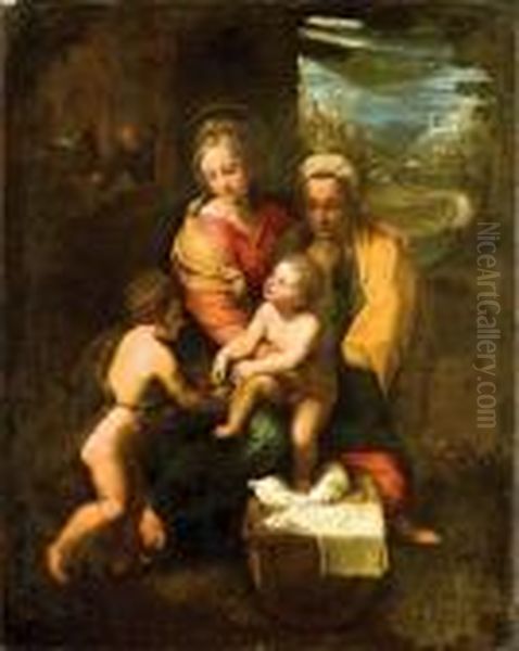 La Sainte Famille Avec Saint Jean-baptiste Enfant Et Sainteelisabeth Oil Painting by Giulio Romano