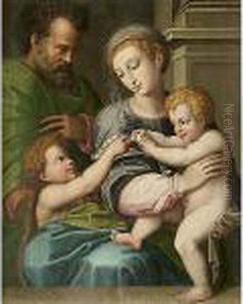 Sacra Famiglia Con San Giovannino Oil Painting by Giulio Romano