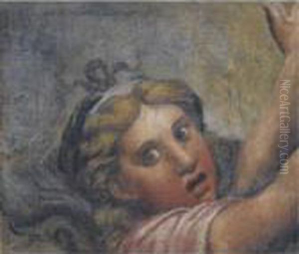 Head And Outstretched Arms Of A Fleeing Girl Oil Painting by Giulio Romano