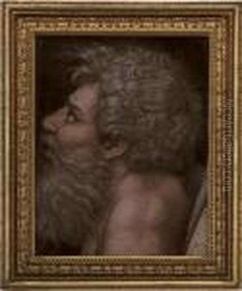 Head Of A Bearded Man Looking Up To The Left Oil Painting by Giulio Romano