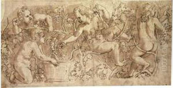 Putti Picking Grapes Oil Painting by Giulio Romano