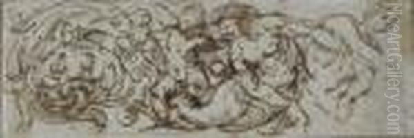 A Design For A Frieze With Putti And Other Figures by Giulio Romano