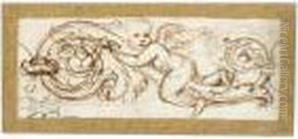 A Putto On An Acanthus Scroll Oil Painting by Giulio Romano