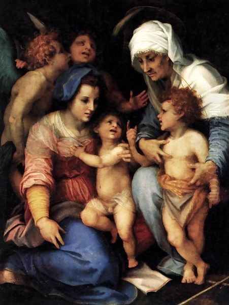 Madonna and Child with St Elisabeth, the Infant St John, and Two Angels Oil Painting by Andrea Del Sarto