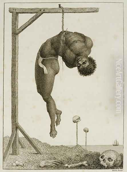 A Negro hung alive by the Ribs to a Gallows, from Narrative of a Five Years Expedition against the Revolted Negroes of Surinam, in Guiana, on the Wild Coast of South America, from the year 1772, to 1777, engraved by William Blake 1757-1827 Oil Painting by John Gabriel Stedman