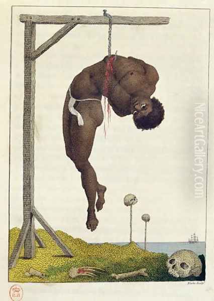 A Negro hung alive by the Ribs to a Gallows, from Narrative of a Five Years Expedition against the Revolted Negroes of Surinam, in Guiana, on the Wild Coast of South America, from the year 1772, to 1777, engraved by William Blake 1757-1827 2 Oil Painting by John Gabriel Stedman