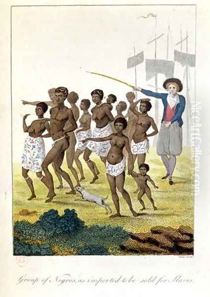 Group of negroes imported to be sold for Slaves in 1793, from Narrative of a Five Years Expedition against the Revolted Negroes of Surinam, by J.G. Stedman, 1796 Oil Painting by John Gabriel Stedman