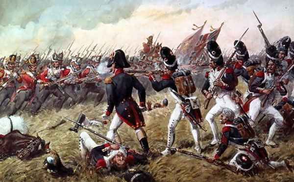 The 3rd Regiment of Foot Guards repulsing the final charge of the old Guard at the Battle of Waterloo, 18th June 1815 Oil Painting by Richard Simkin