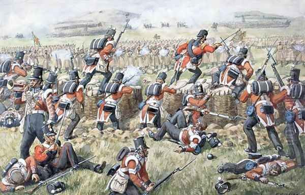 The 23rd Regiment Royal Welsh Fusiliers at the Battle of the Alma on 20th September, 1854 Oil Painting by Richard Simkin