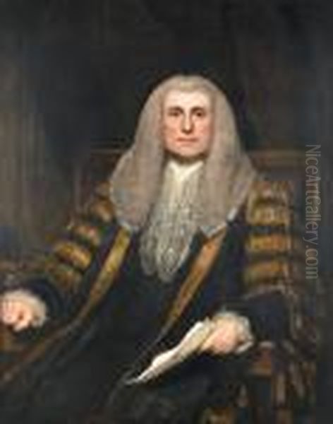 Portrait Of A Gentleman, 
Half-length, In Lord Chancellor's Robes, Seated, Holding A Document Oil Painting by George Romney