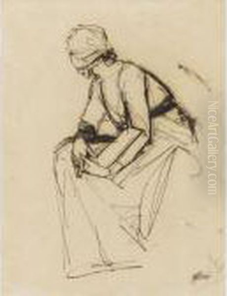 Studies Of A Seated Lady Oil Painting by George Romney