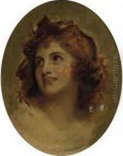 Head Study Of A Lady, 
Traditionally Identified As Lady Hamilton Aseuphrosyne, In A Feigned 
Oval Oil Painting by George Romney