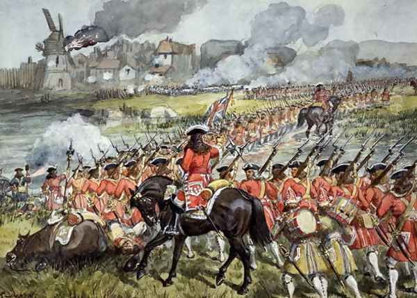 The 16th Regiment of Foot at Blenheim, 13th August 1704, c.1900 Oil Painting by Richard Simkin