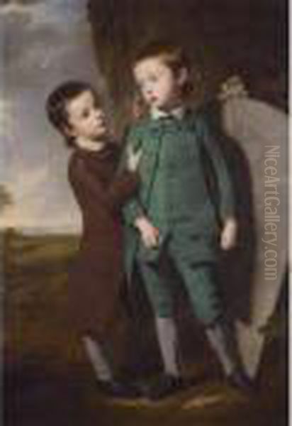 Portrait Of Two Boys With A Kite Oil Painting by George Romney