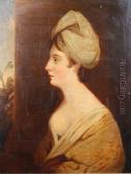 Portrait Of A Lady Wearing A Turban Oil Painting by George Romney