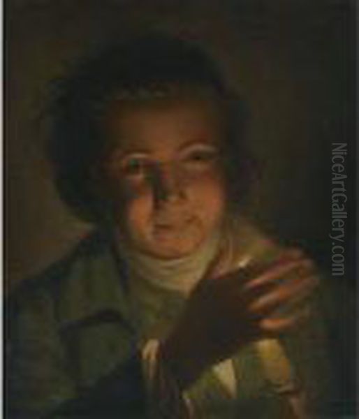 Portrait Of A Young Man With A Candle Oil Painting by George Romney