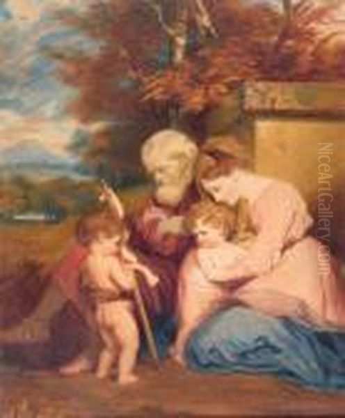 Holy Family With St John The Baptist In A Landscape Oil Painting by George Romney