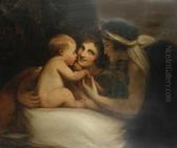 The Infant Shakespeare Between Tragedy And Comedy Oil Painting by George Romney