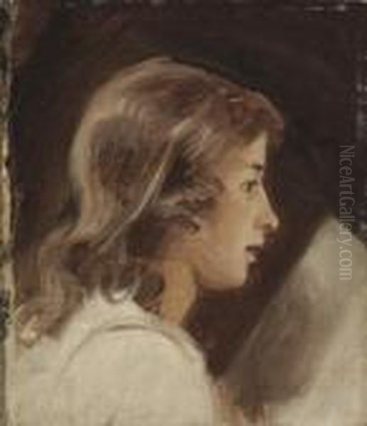 Study Of A Boy Reading, In Profile, Bust-length Oil Painting by George Romney