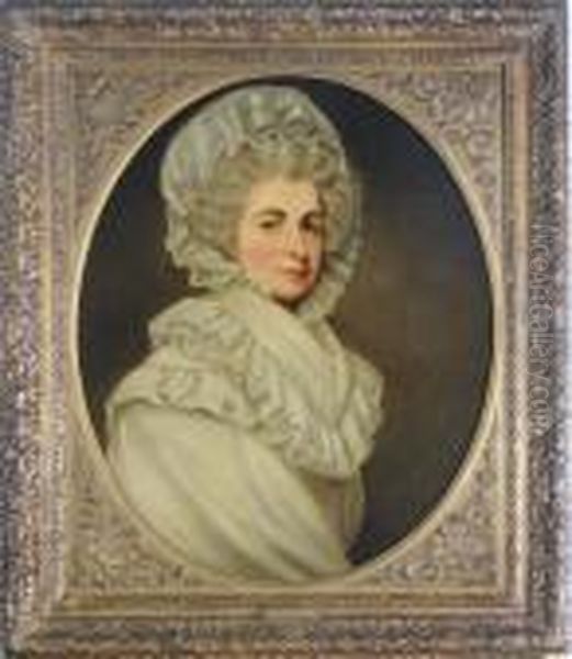 Portrait Of A Lady In White, Said To Be Mrs. Butler Oil Painting by George Romney