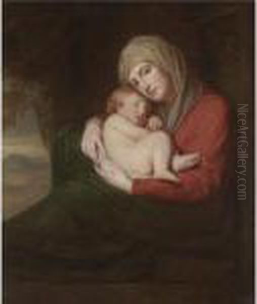 A Mother And Child Oil Painting by George Romney