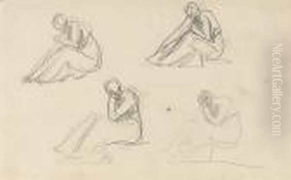 Four Studies Of Seated Women Oil Painting by George Romney