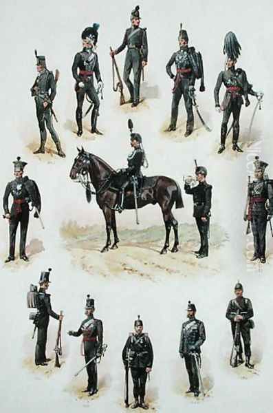 Uniforms of the Rifle Brigade Oil Painting by Richard Simkin